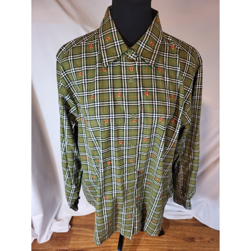 Vintage Cabin Creek Flannel Shirt Size L Olive Green Plaid Cabincore Grannycore